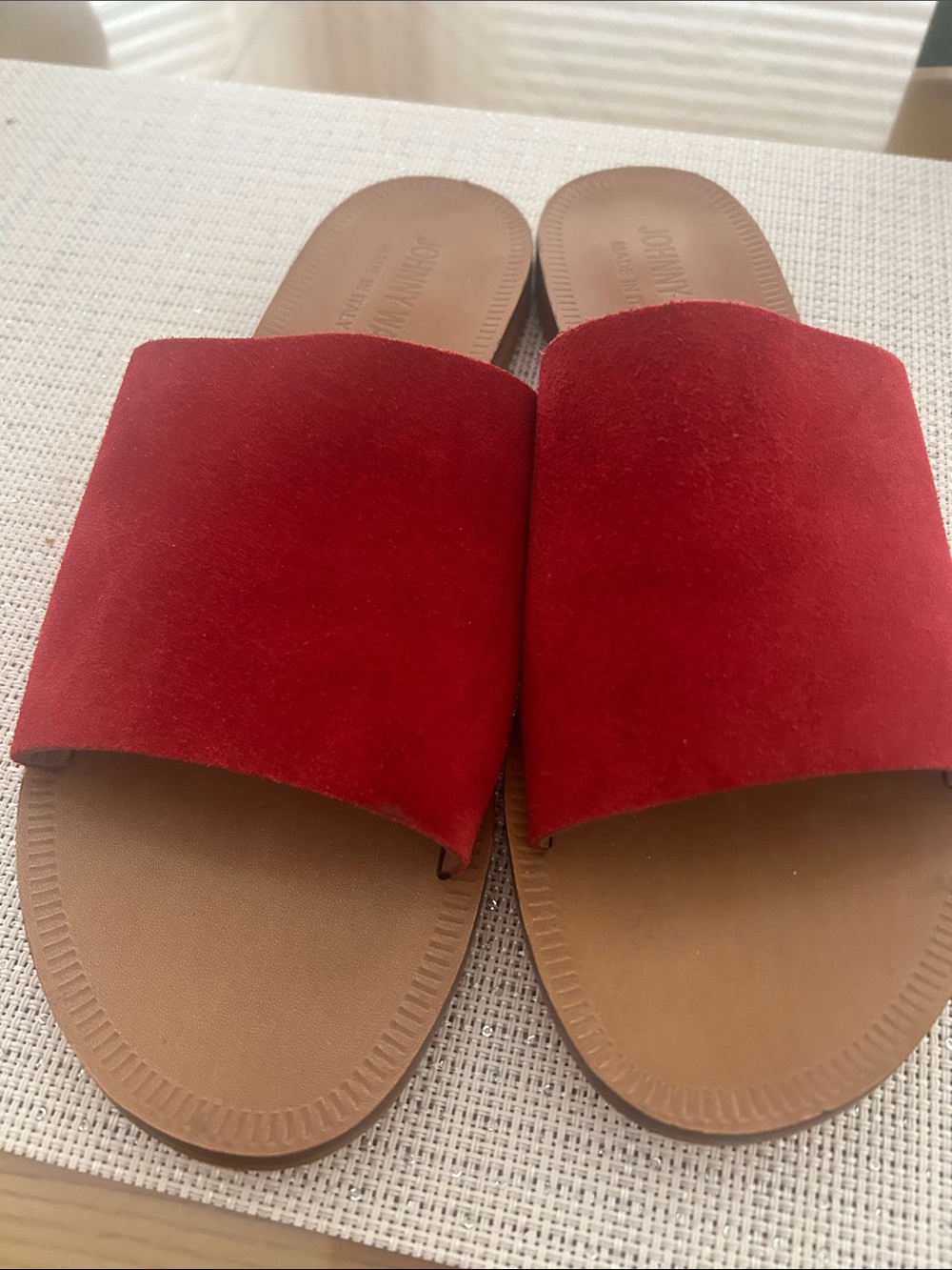Johnny Was Red Suede Slide Sandals